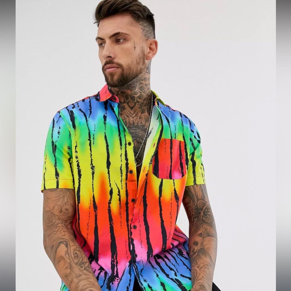 ASOS DESIGN relaxed shirt in rainbow print XS🌈